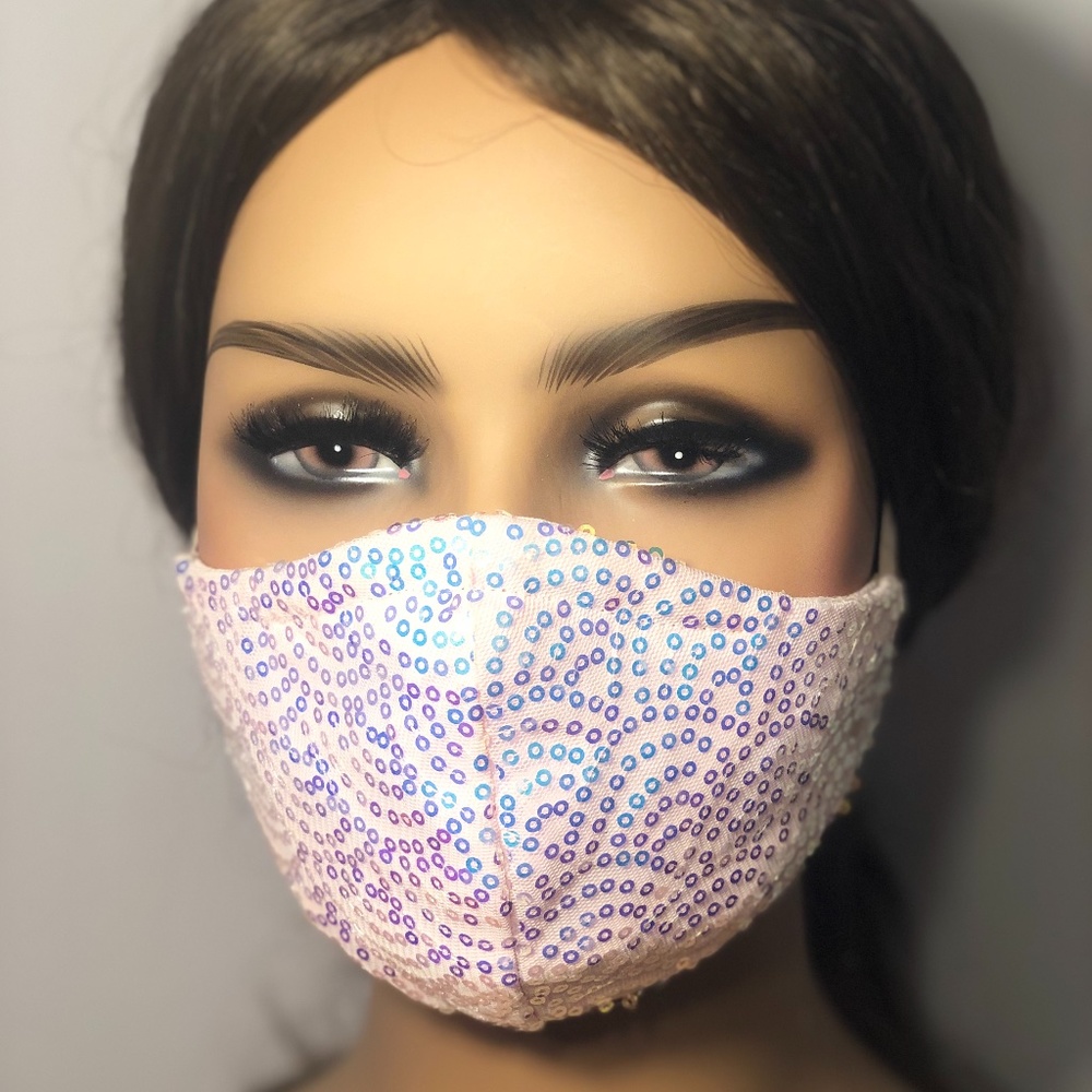 Handmade. Dressy Rainbow pink sequin mask